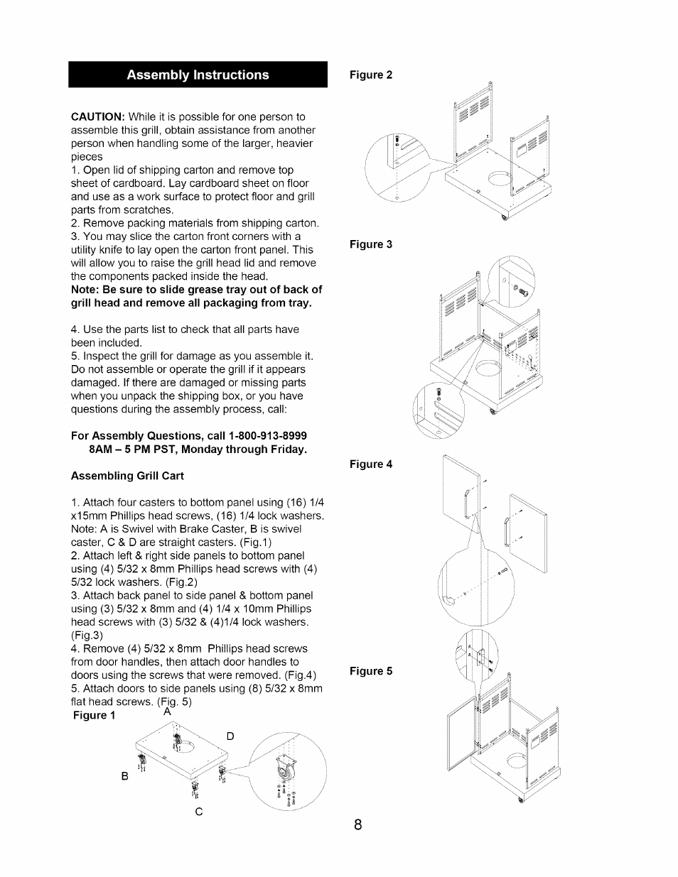 Assembly instructions, Assembling grill cart | Kenmore 640-26629611-0 User Manual | Page 8 / 19