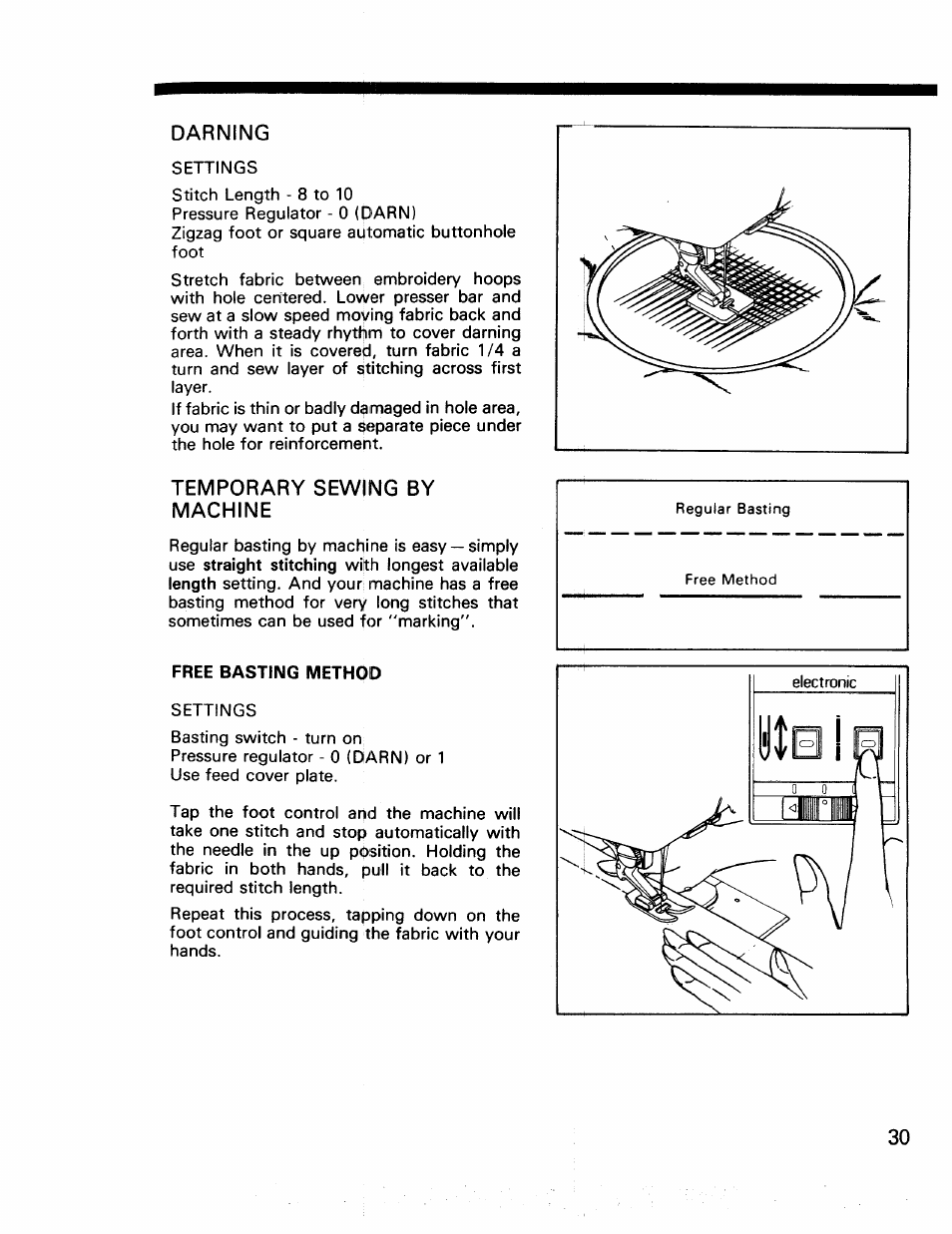 Darning, Temporary sewing by machine, Free basting method | Kenmore 17922 User Manual | Page 31 / 48