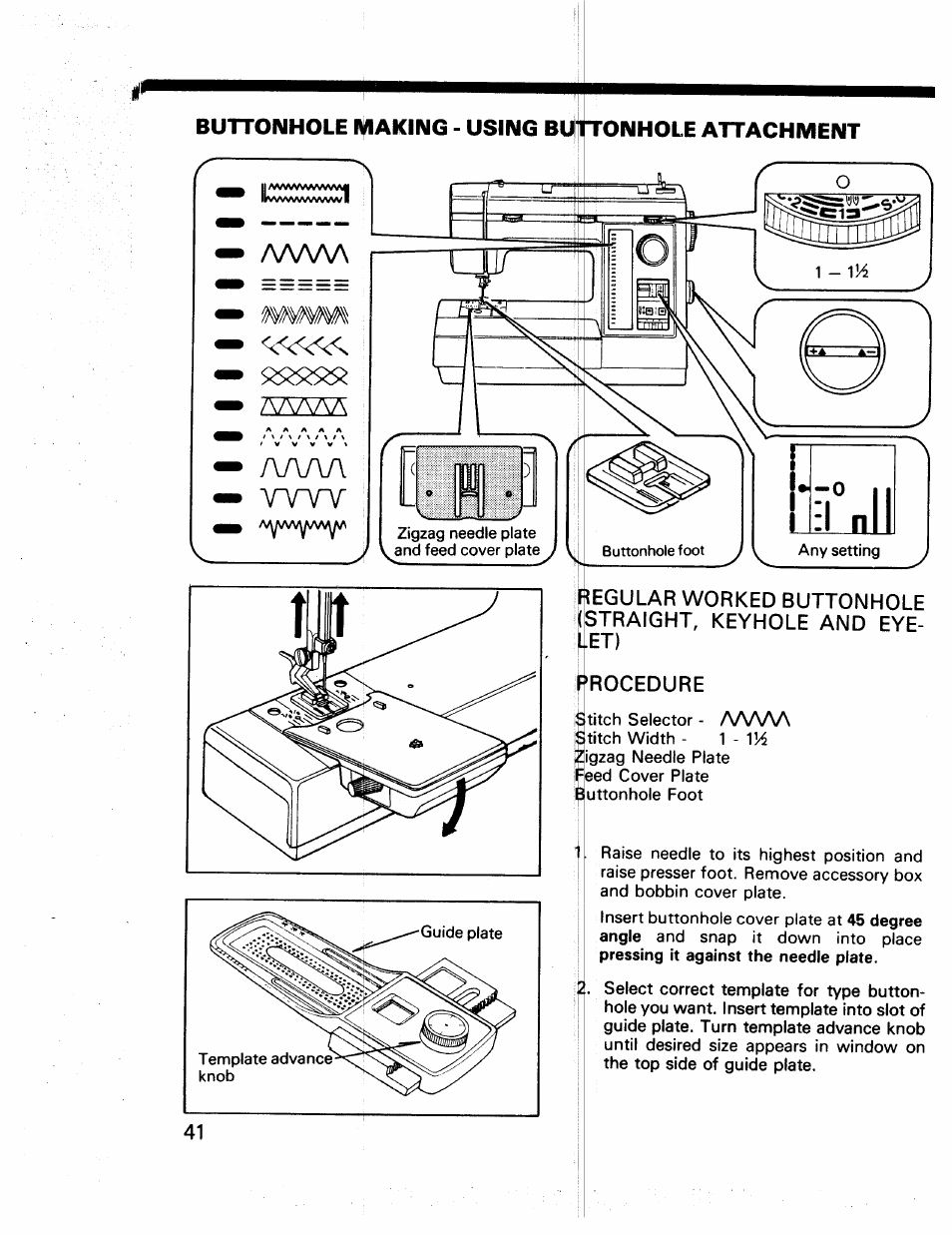 Buttonhole making - using buftonhole attachment, Procedure, Zvvwn | Kenmore 17922 User Manual | Page 42 / 48