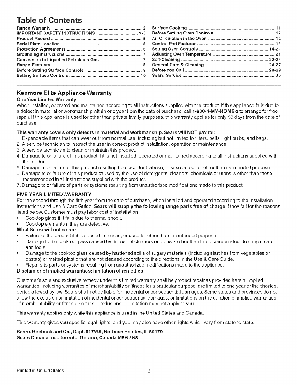 Kenmore 790.754 User Manual | Page 2 / 30