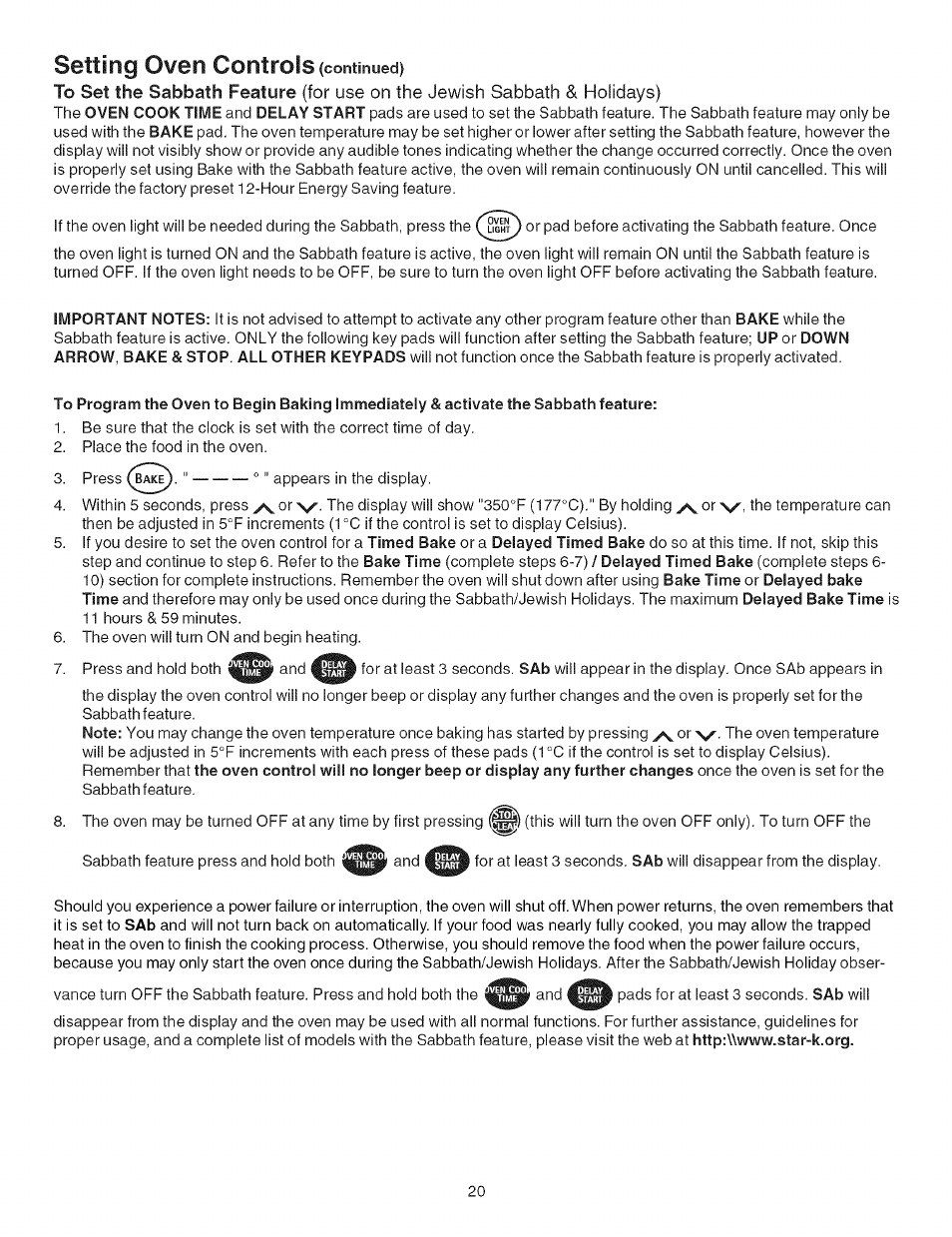 Setting oven controls, Jewish | Kenmore 790.754 User Manual | Page 20 / 30