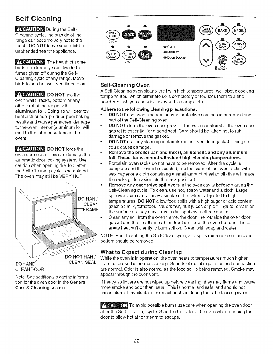 Self-cleaning oven, What to expect during cleaning, Self-cleaning -23 | Seif-cleaning | Kenmore 790.754 User Manual | Page 22 / 30