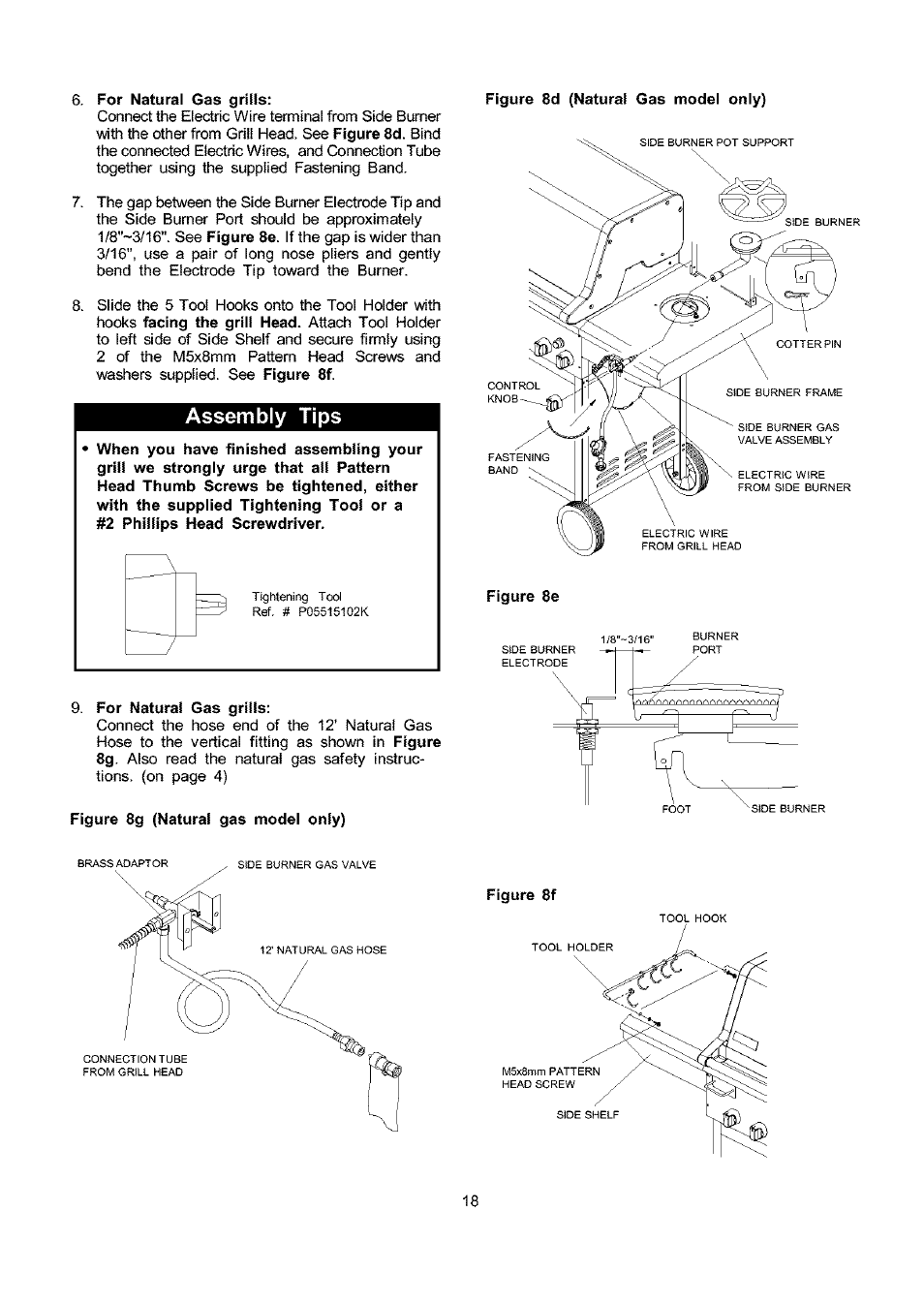 For natural gas grills, Assembly tips, Figure 8f | Kenmore 141.173373 User Manual | Page 18 / 43