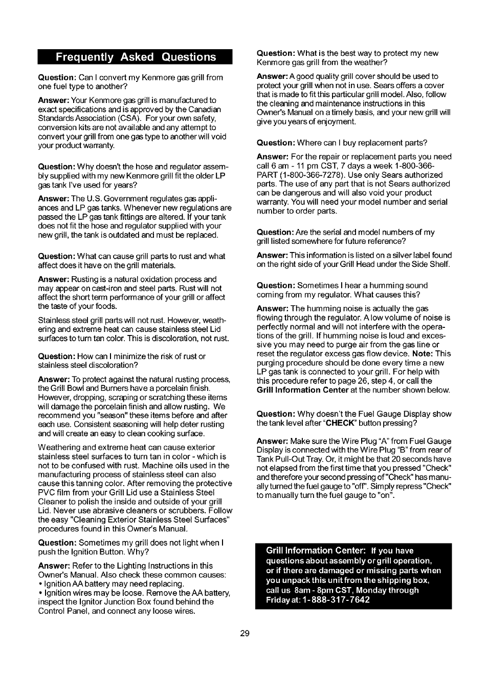 Frequently asked questions | Kenmore 141.173373 User Manual | Page 29 / 43