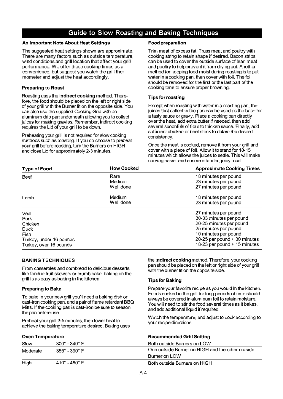 Guide to slow roasting and baking techniques, An important note about heat settings, Preparing to roast | Food preparation, Tips for roasting, Baking techniques, Preparing to bake, Tips for baking | Kenmore 141.173373 User Manual | Page 33 / 43