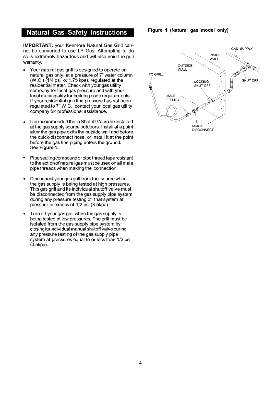 Natural gas safety instructions | Kenmore 141.173373 User Manual | Page 4 / 43