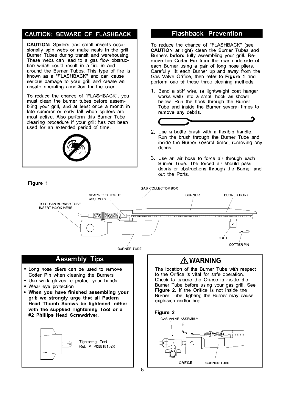 Caution: beware of flashback, Flashback prevention, Figure 1 | Assembly tips | Kenmore 141.173373 User Manual | Page 5 / 43