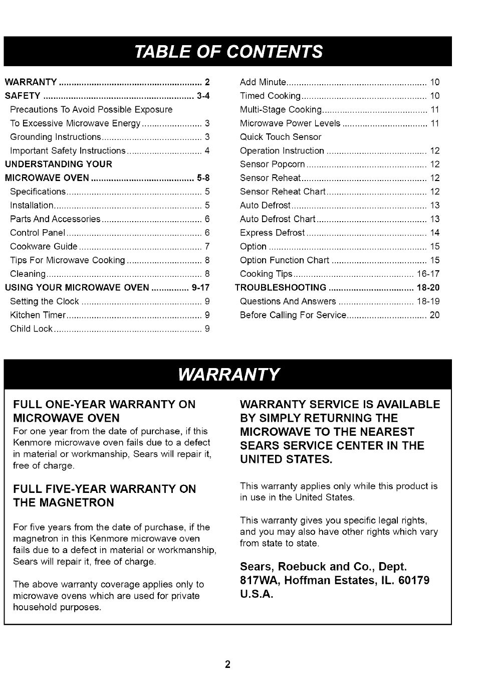 Kenmore HORNO DE MICROONDAS 721.61283 User Manual | Page 2 / 21