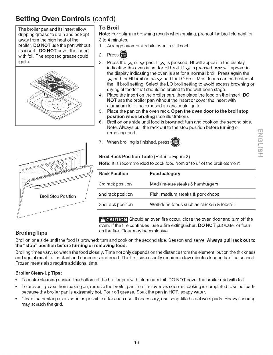 To broil, Setting oven controls (cont’d) | Kenmore 790.4626 User Manual | Page 13 / 22