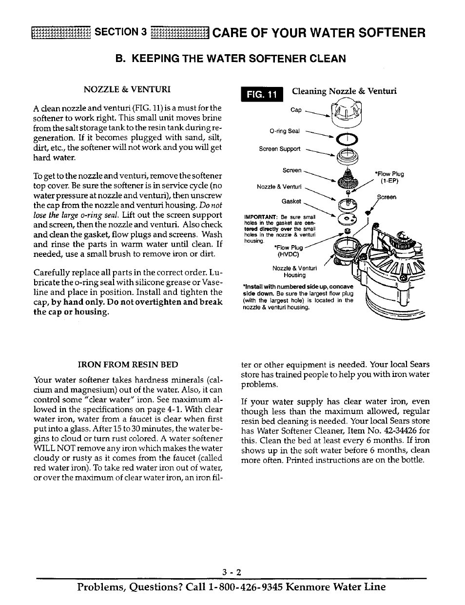 B. keeping the water softener clean, Fig. 11, Care of your water softener | Kenmore ULTRASOFT 400 625.38845 User Manual | Page 17 / 36