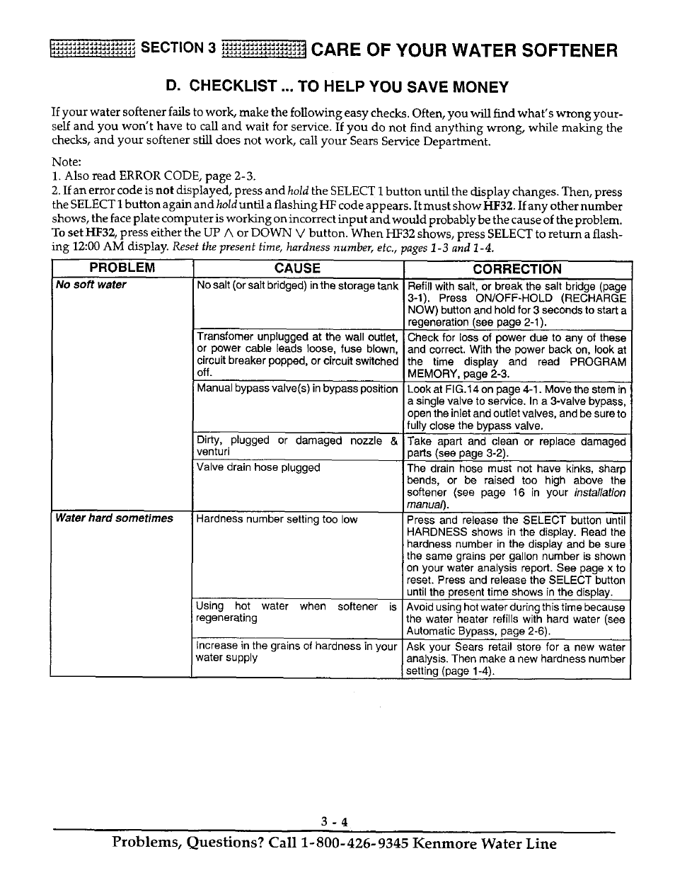 D. checklist... to help you save money, I care of your water softener | Kenmore ULTRASOFT 400 625.38845 User Manual | Page 19 / 36