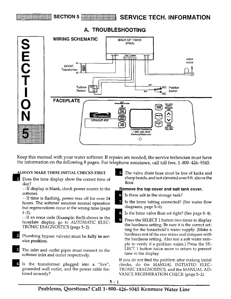 Wiring schematic, Faceplate, Ec t i | 1 service tech. information | Kenmore ULTRASOFT 400 625.38845 User Manual | Page 22 / 36