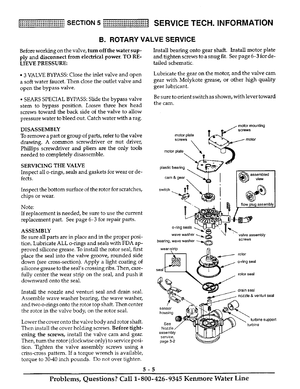 B. rotary valve service, Service tech. information | Kenmore ULTRASOFT 400 625.38845 User Manual | Page 26 / 36