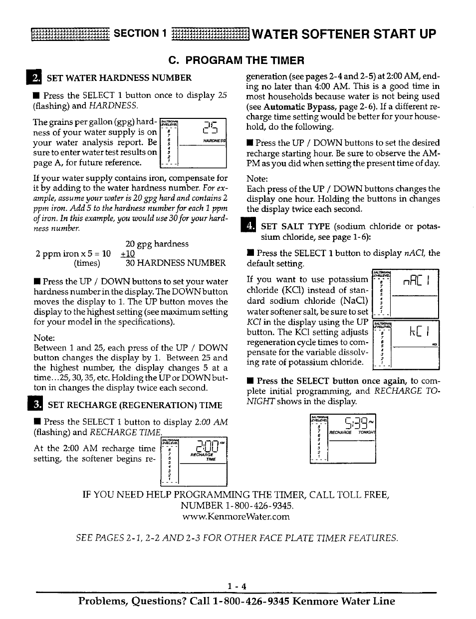 C. program the timer, Water softener start up | Kenmore ULTRASOFT 400 625.38845 User Manual | Page 7 / 36