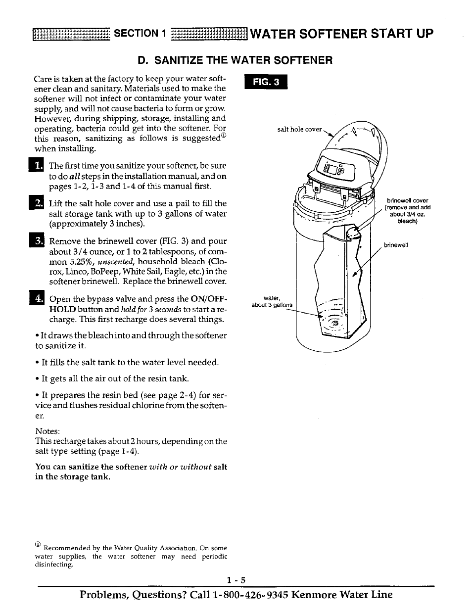 D. sanitize the water softener, Water softener start up | Kenmore ULTRASOFT 400 625.38845 User Manual | Page 8 / 36