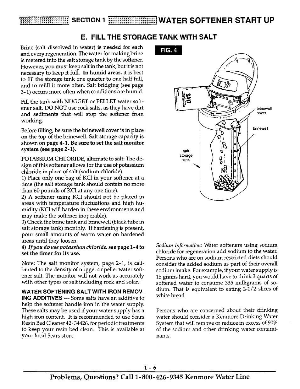 E. fill the storage tank with salt, Water softener start up | Kenmore ULTRASOFT 400 625.38845 User Manual | Page 9 / 36