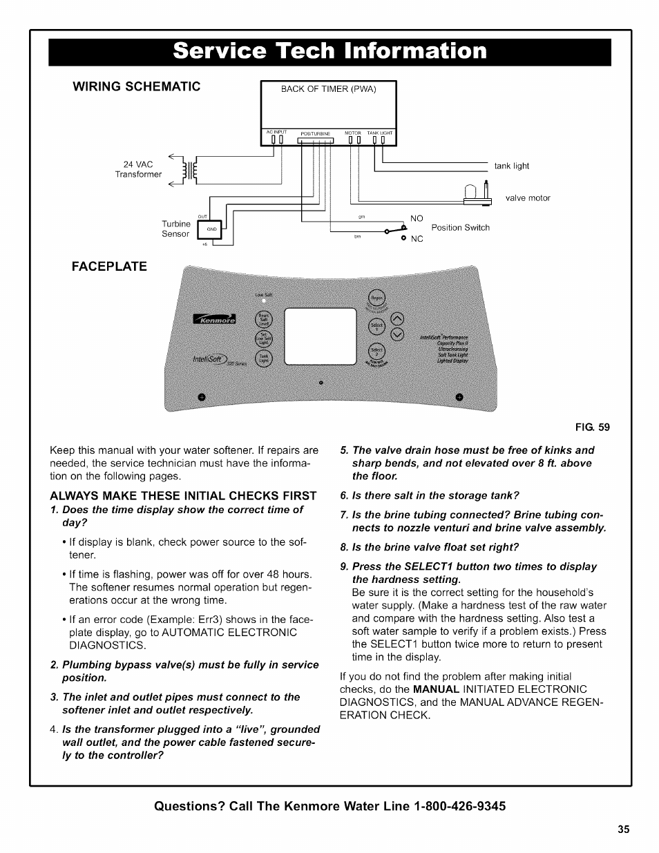 Faceplate, Always make these initial checks first | Kenmore INTELLISOFT 625.38376 User Manual | Page 35 / 48