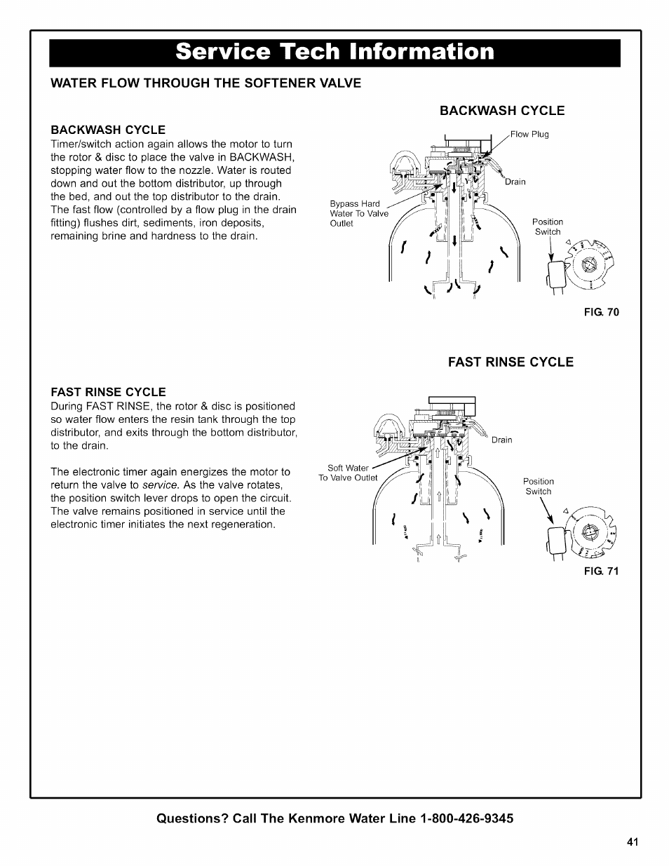 W/vter flow through the softener valve, Backwash cycle, Fast rinse cycle | Service tech information | Kenmore INTELLISOFT 625.38376 User Manual | Page 41 / 48