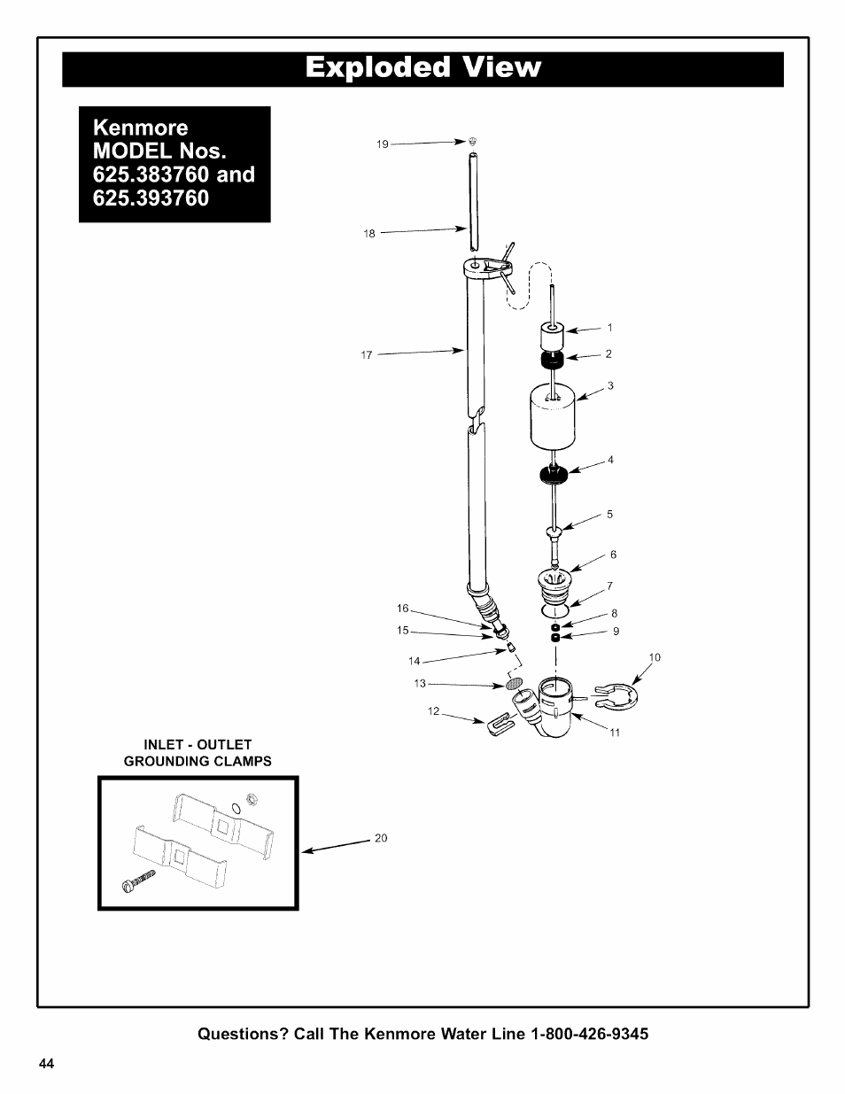 Exploded view | Kenmore INTELLISOFT 625.38376 User Manual | Page 44 / 48