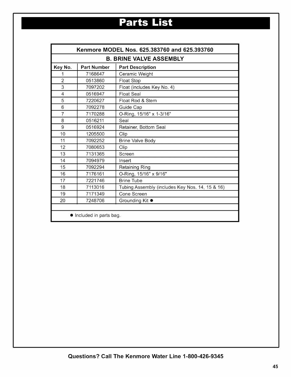 Parts | Kenmore INTELLISOFT 625.38376 User Manual | Page 45 / 48