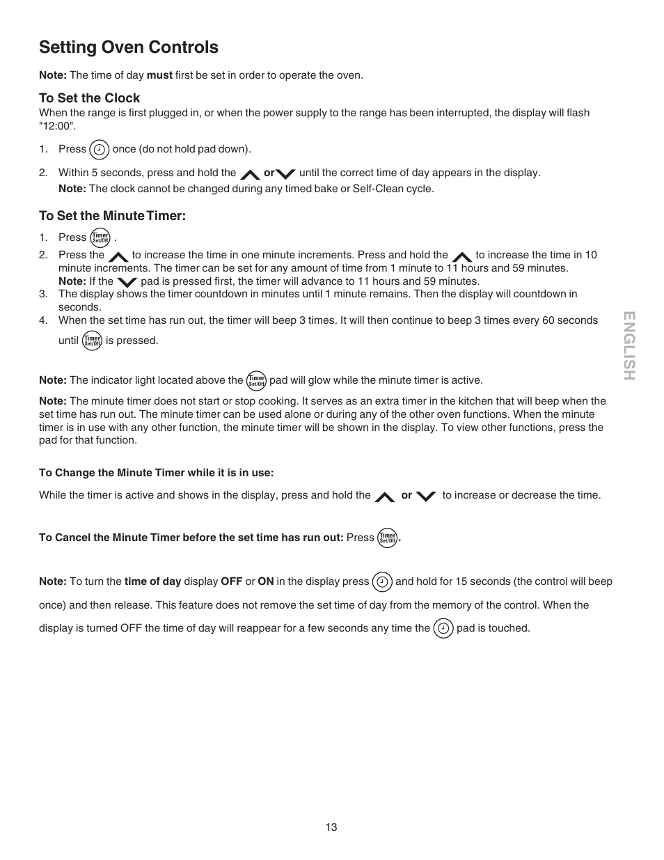 Setting oven controls, English | Kenmore 790.4658 User Manual | Page 13 / 28