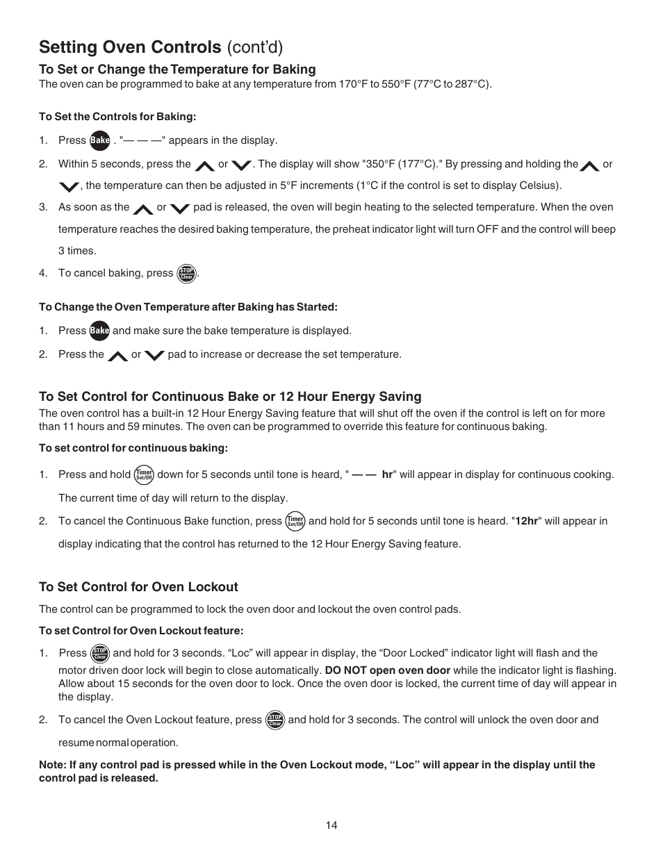 Setting oven controls (cont’d) | Kenmore 790.4658 User Manual | Page 14 / 28