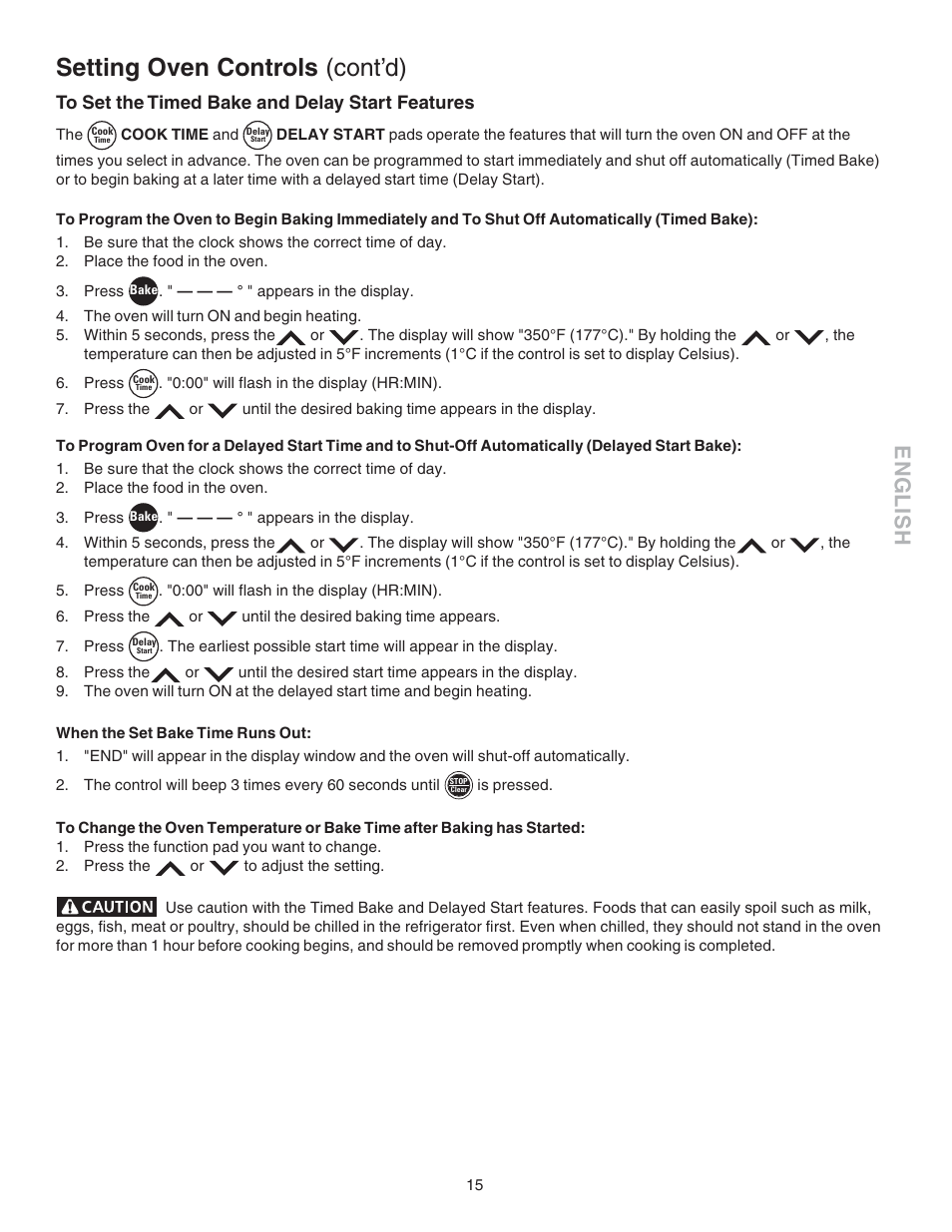 Setting oven controls (cont’d), English | Kenmore 790.4658 User Manual | Page 15 / 28