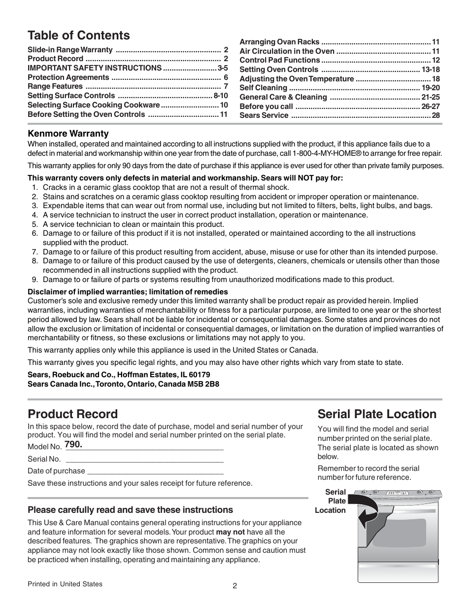 Kenmore 790.4658 User Manual | Page 2 / 28