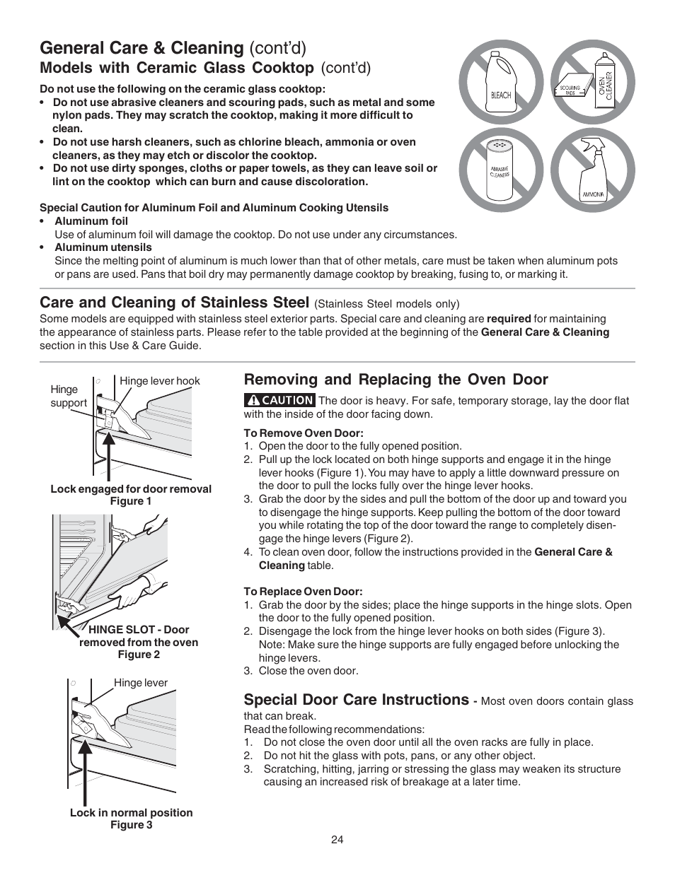 General care & cleaning (cont’d), Care and cleaning of stainless steel, Special door care instructions | Kenmore 790.4658 User Manual | Page 24 / 28