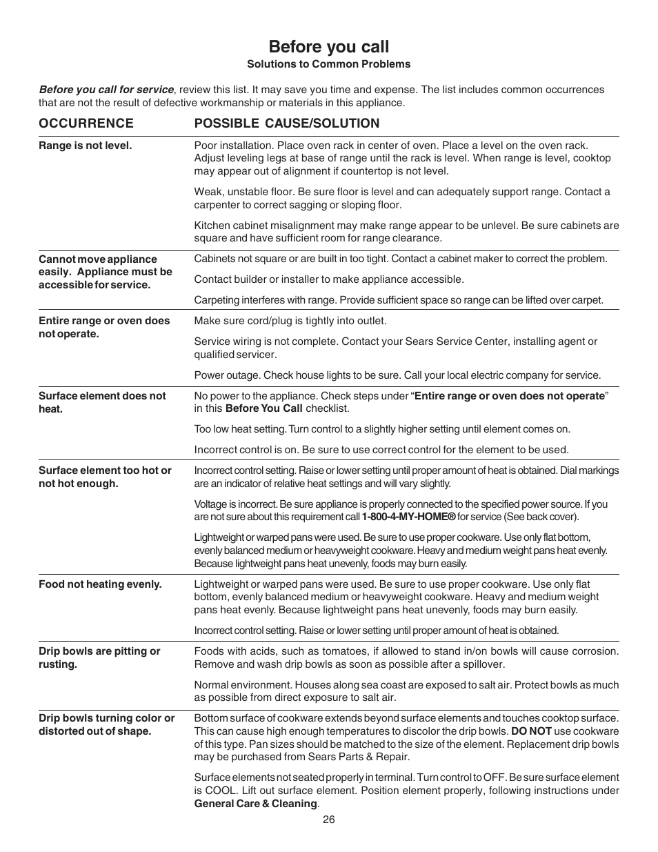 Before you call | Kenmore 790.4658 User Manual | Page 26 / 28