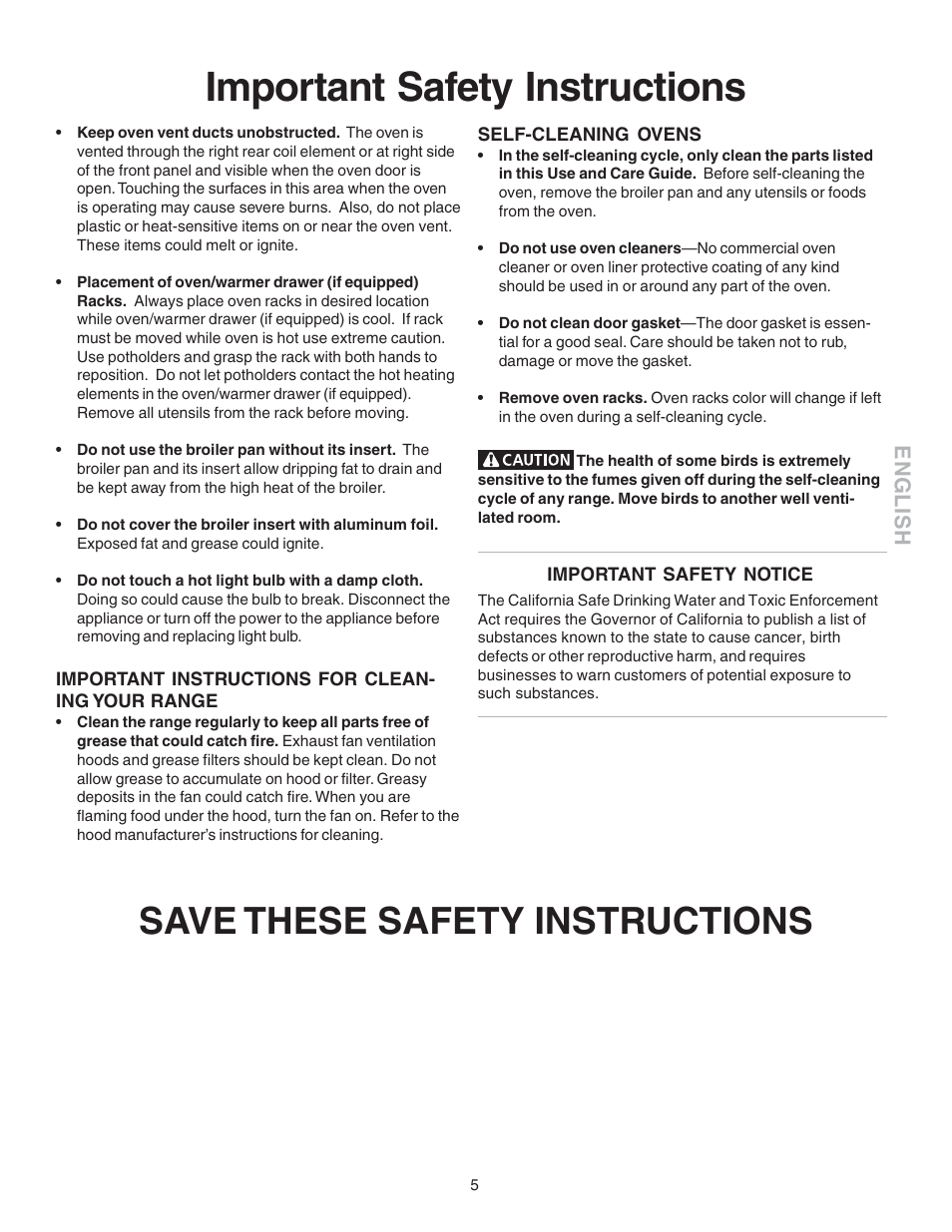 Important safety instructions, Save these safety instructions, English | Kenmore 790.4658 User Manual | Page 5 / 28