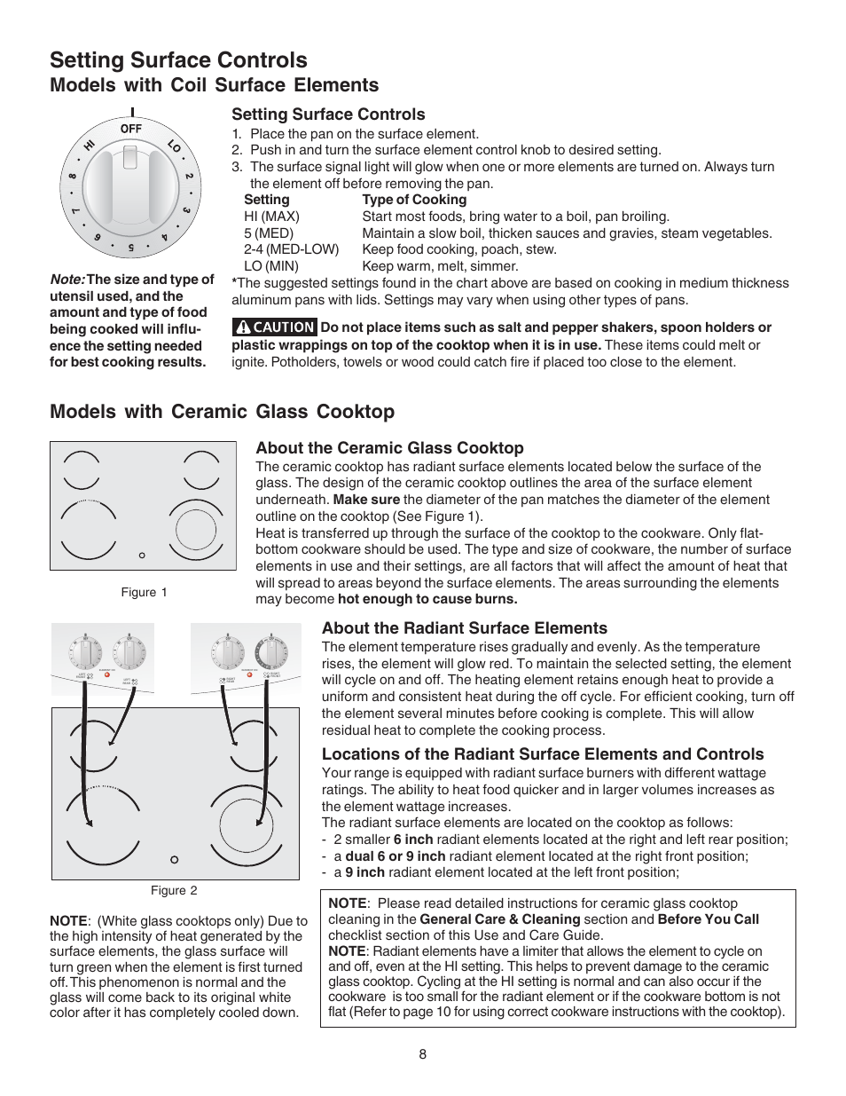 Setting surface controls, About the ceramic glass cooktop, About the radiant surface elements | Kenmore 790.4658 User Manual | Page 8 / 28