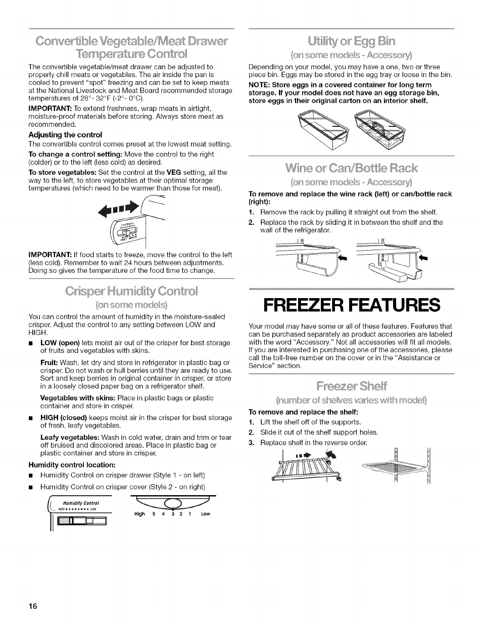 To remove and replace the shelf, Freezer features | Kenmore 2205960 User Manual | Page 16 / 76