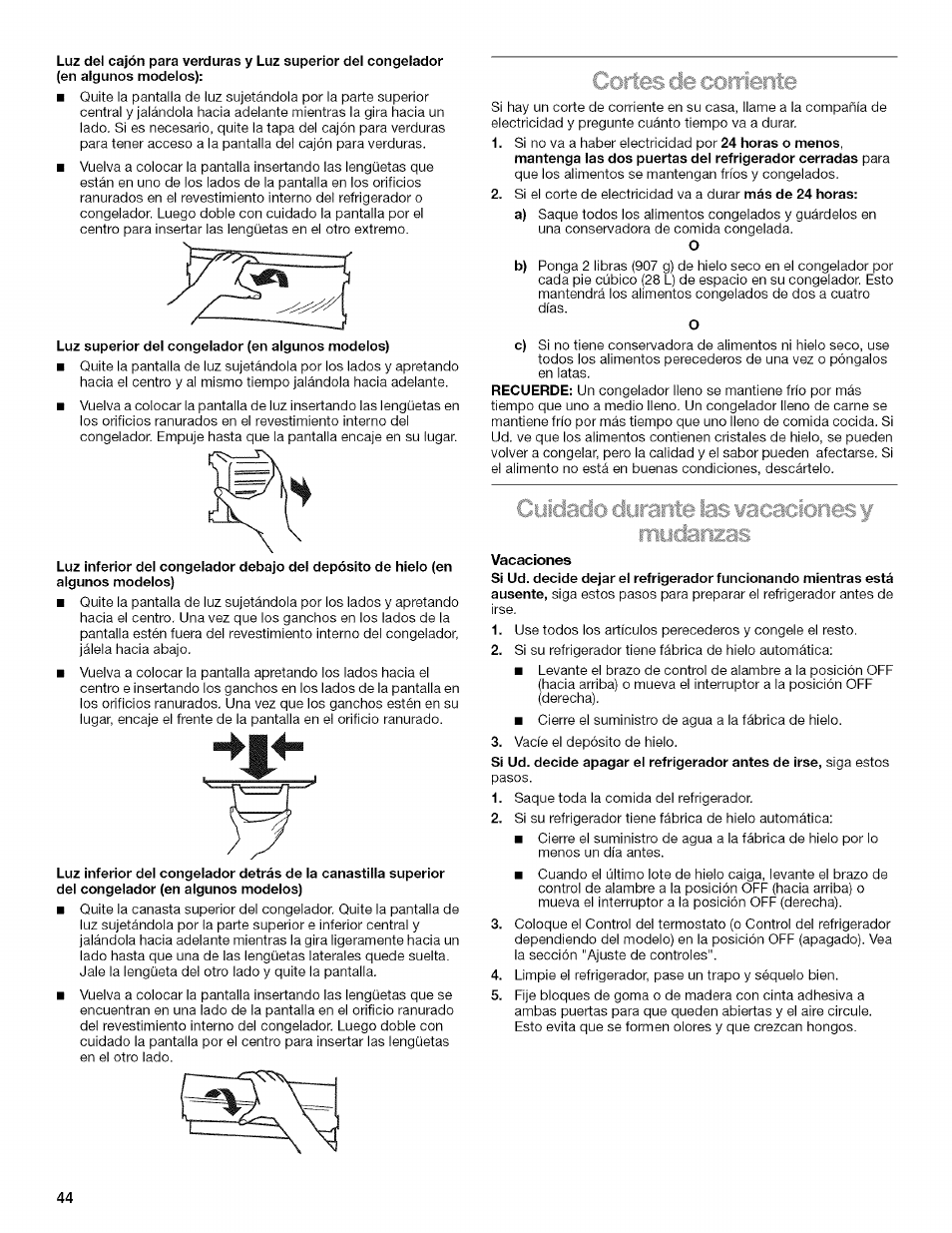 Luz superior del congelador (en algunos modelos) | Kenmore 2205960 User Manual | Page 44 / 76