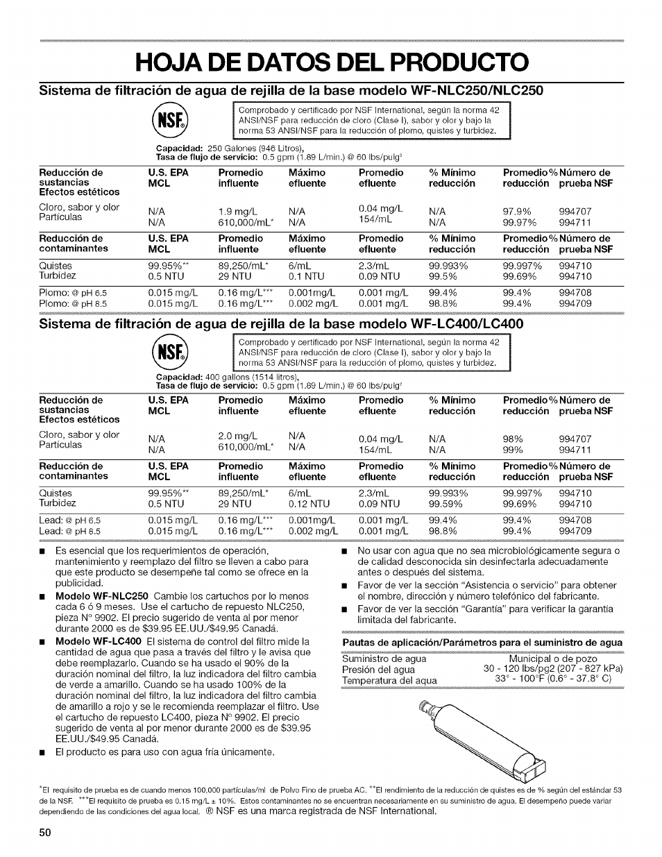 Hoja de datos del producto, Lísé | Kenmore 2205960 User Manual | Page 50 / 76