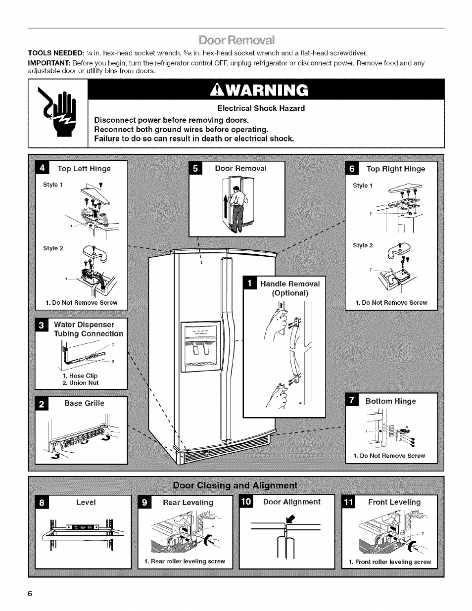 Door closing and alignment, Awarning | Kenmore 2205960 User Manual | Page 6 / 76