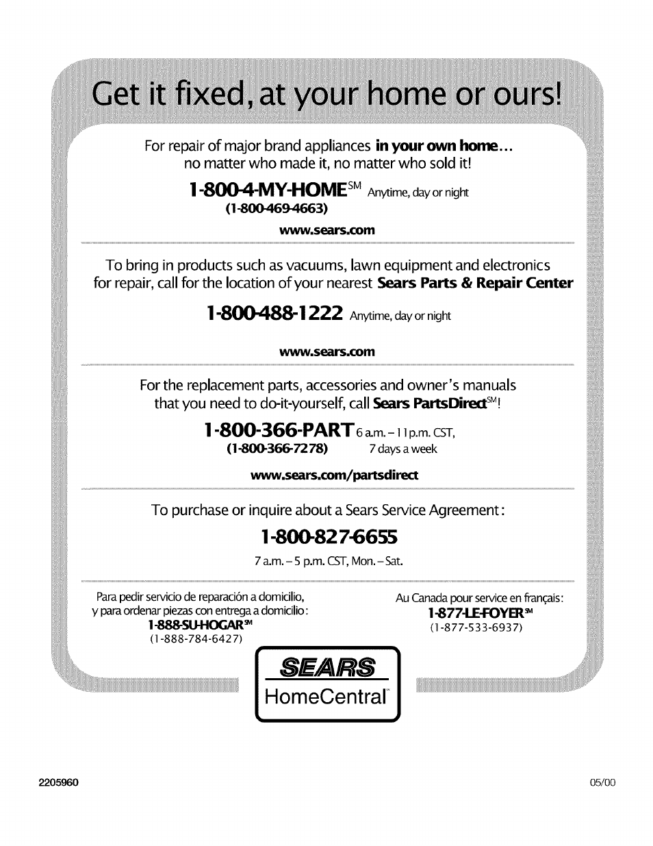 Get it fixed, at your home or ours, L-sotm-my-home | Kenmore 2205960 User Manual | Page 76 / 76
