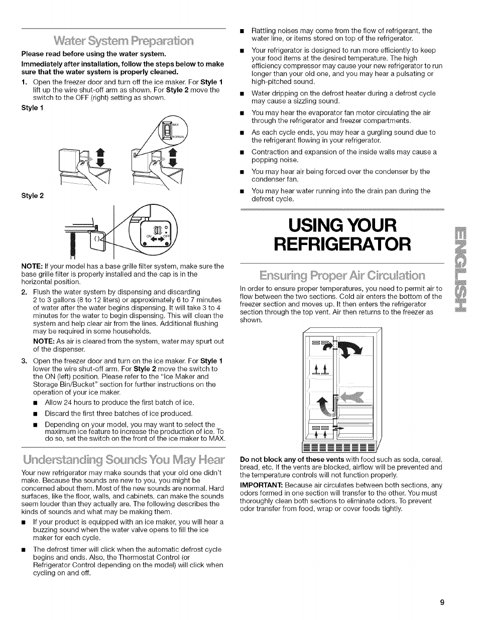 Please read before using the water system, Style 2, Using your refrigerator | Kenmore 2205960 User Manual | Page 9 / 76