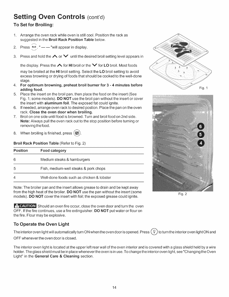 To operate the oven light, Setting oven controls, Cont’d) | Kenmore 790. 7744 User Manual | Page 14 / 26