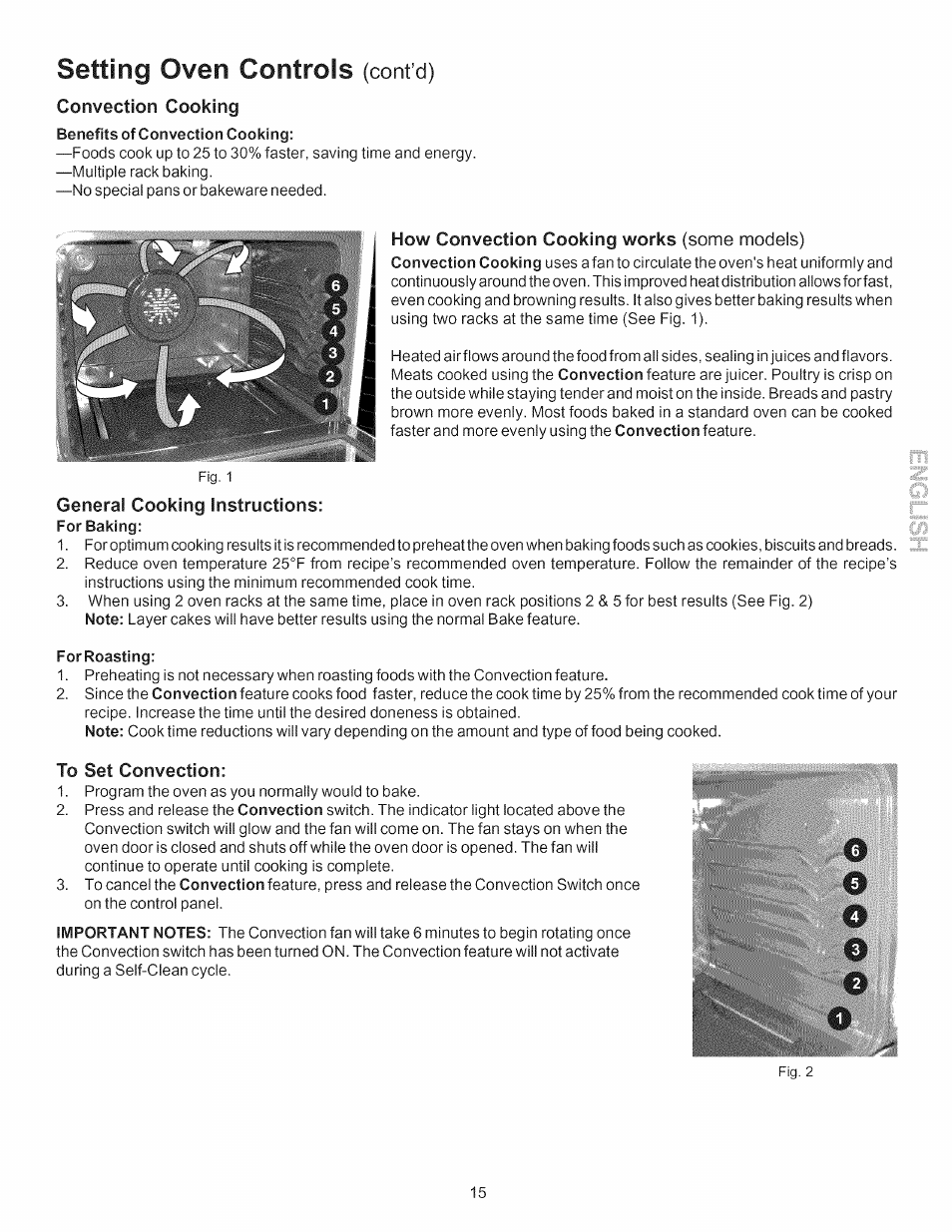 How convection cooking works (some models), To set convection, Setting oven controls | Cont’d) | Kenmore 790. 7744 User Manual | Page 15 / 26