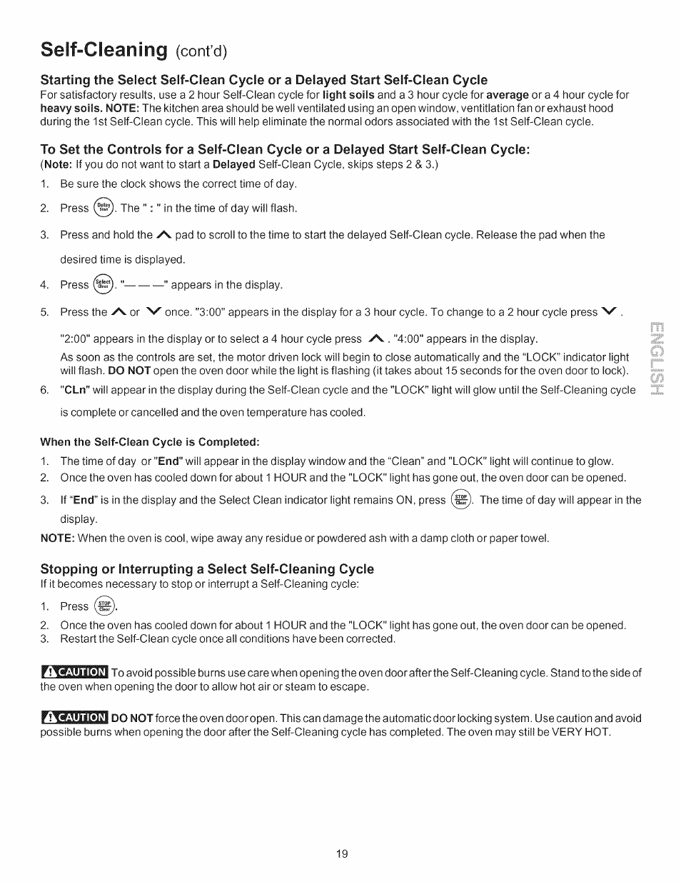 Seif“cieaning (cont’d), When the self-clean cycle is completed, Seif“cieaning | Cont’d) | Kenmore 790. 7744 User Manual | Page 19 / 26