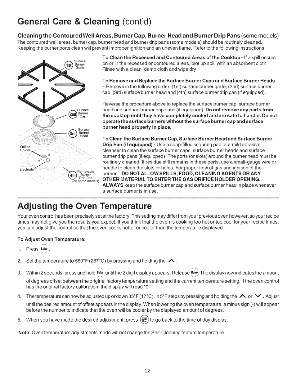 General care & cleaning (cont’d), Adjusting the oven temperature | Kenmore 790. 7744 User Manual | Page 22 / 26