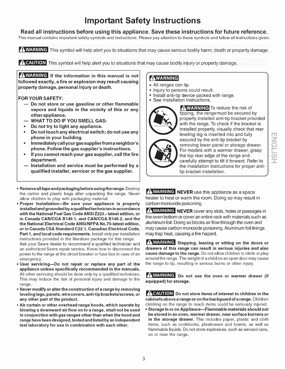 Important safety instructions | Kenmore 790. 7744 User Manual | Page 3 / 26