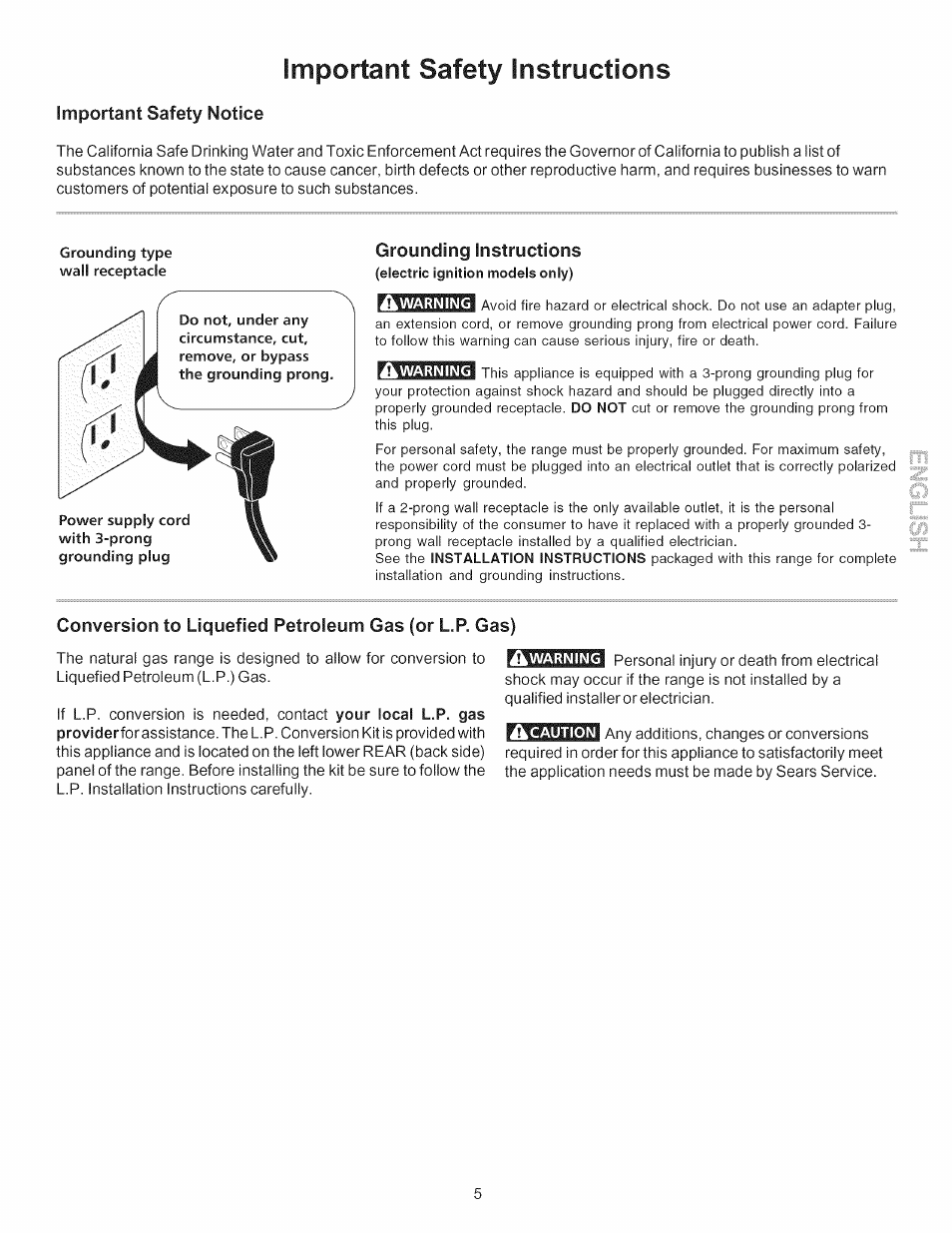 Grounding instructions, Important safety instructions | Kenmore 790. 7744 User Manual | Page 5 / 26