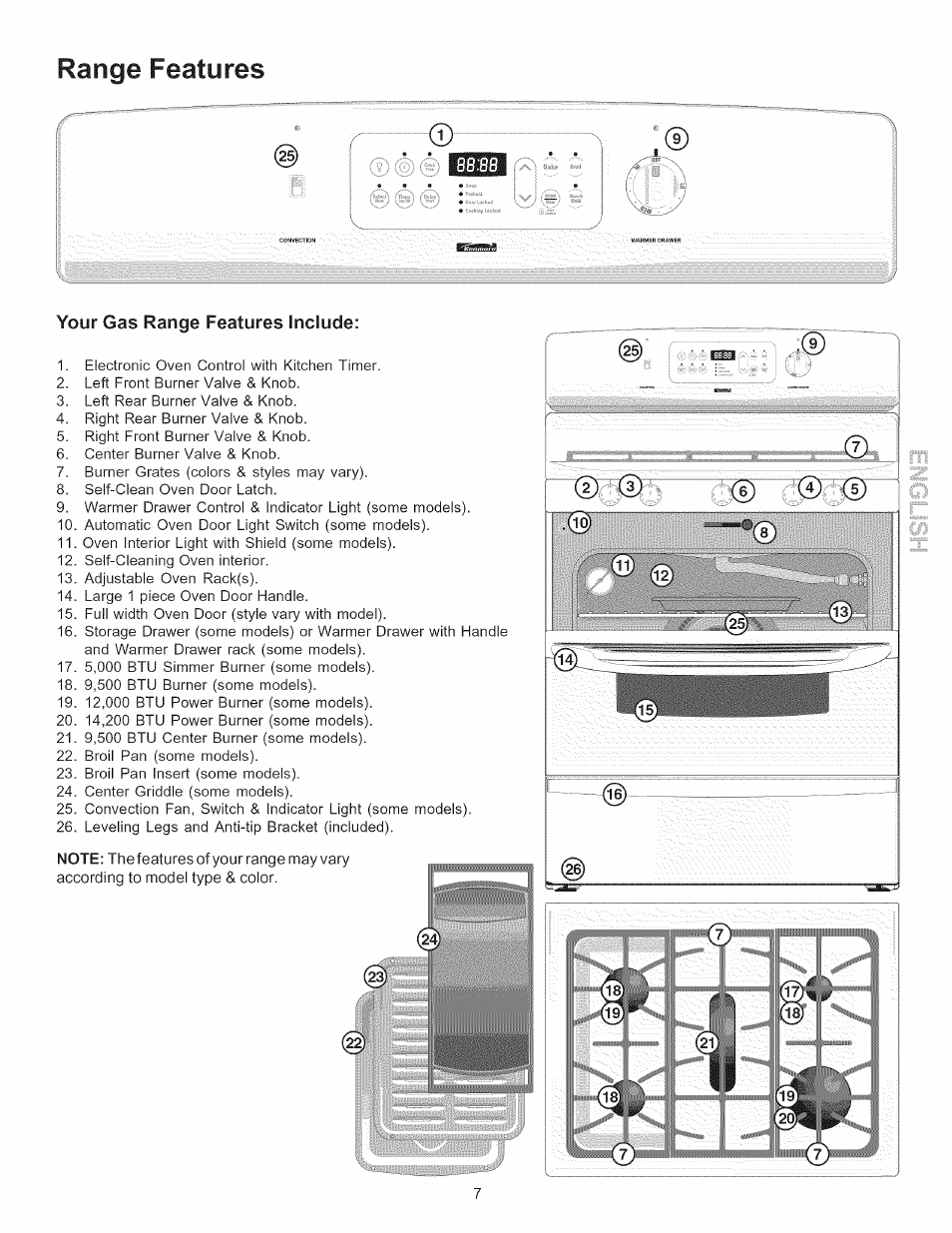 Range features | Kenmore 790. 7744 User Manual | Page 7 / 26