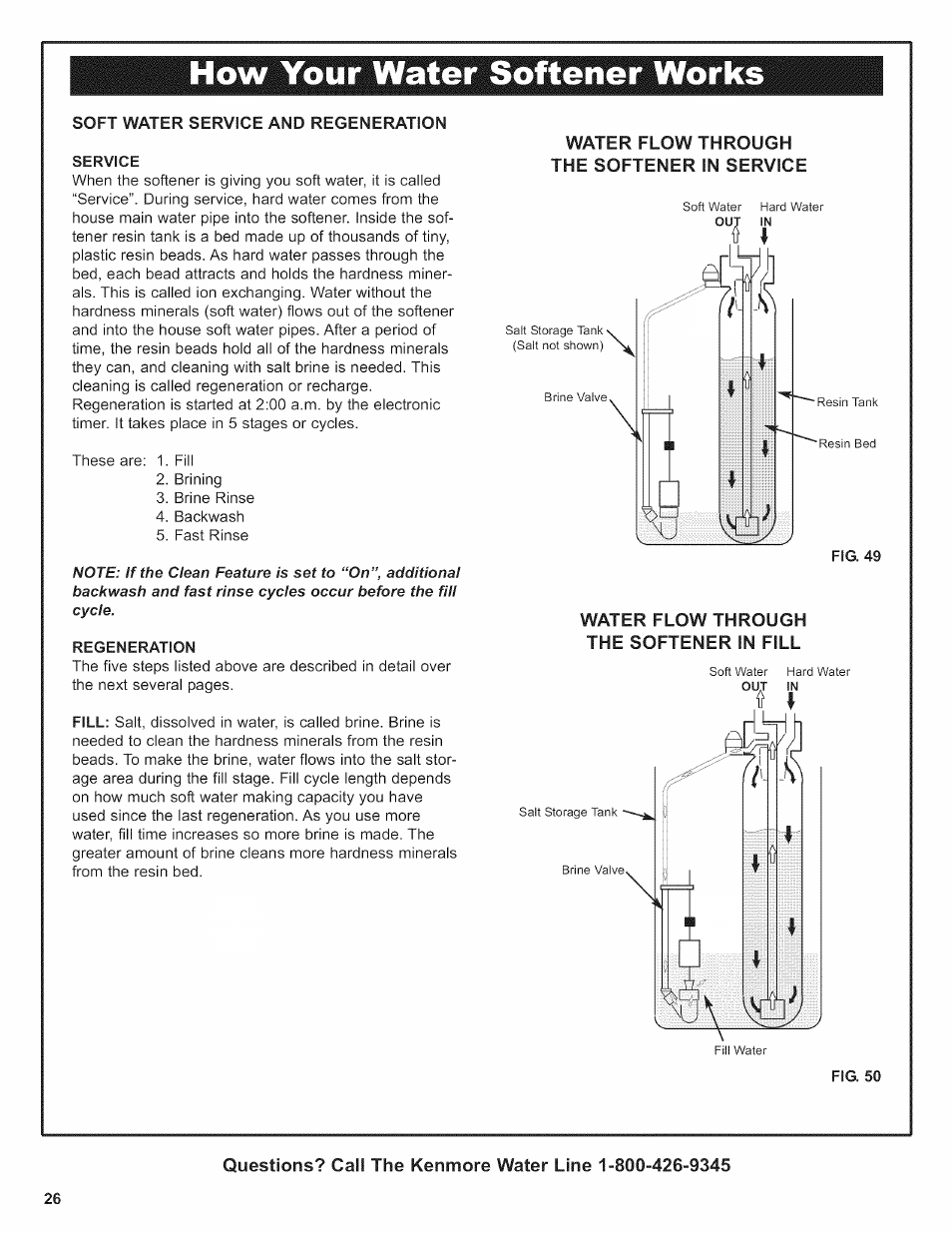 Soft water service and regeneration service, How your water softener works | Kenmore 625.38376 User Manual | Page 26 / 48