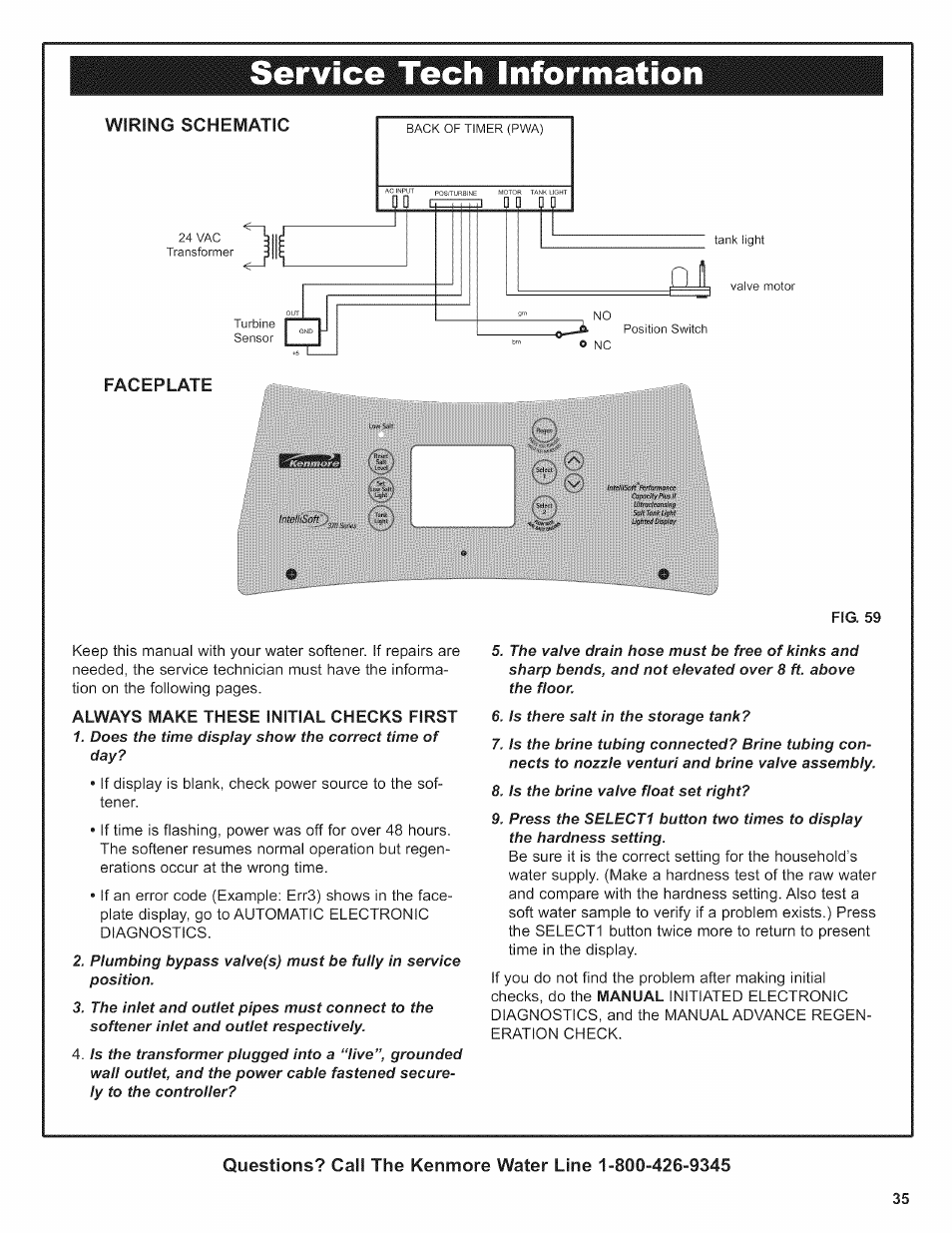 Fig. 59, Always make these initial checks first | Kenmore 625.38376 User Manual | Page 35 / 48