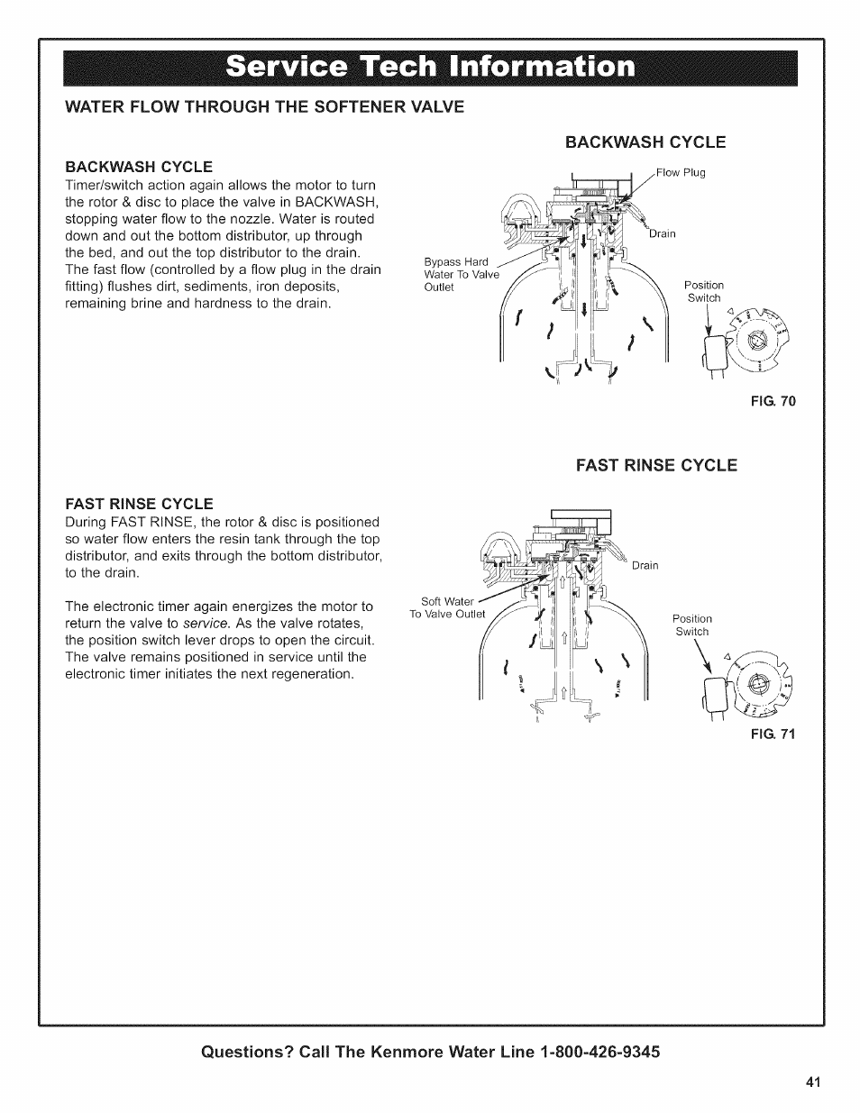 Backwash cycle, Fast rinse cycle, Service tech information | Kenmore 625.38376 User Manual | Page 41 / 48