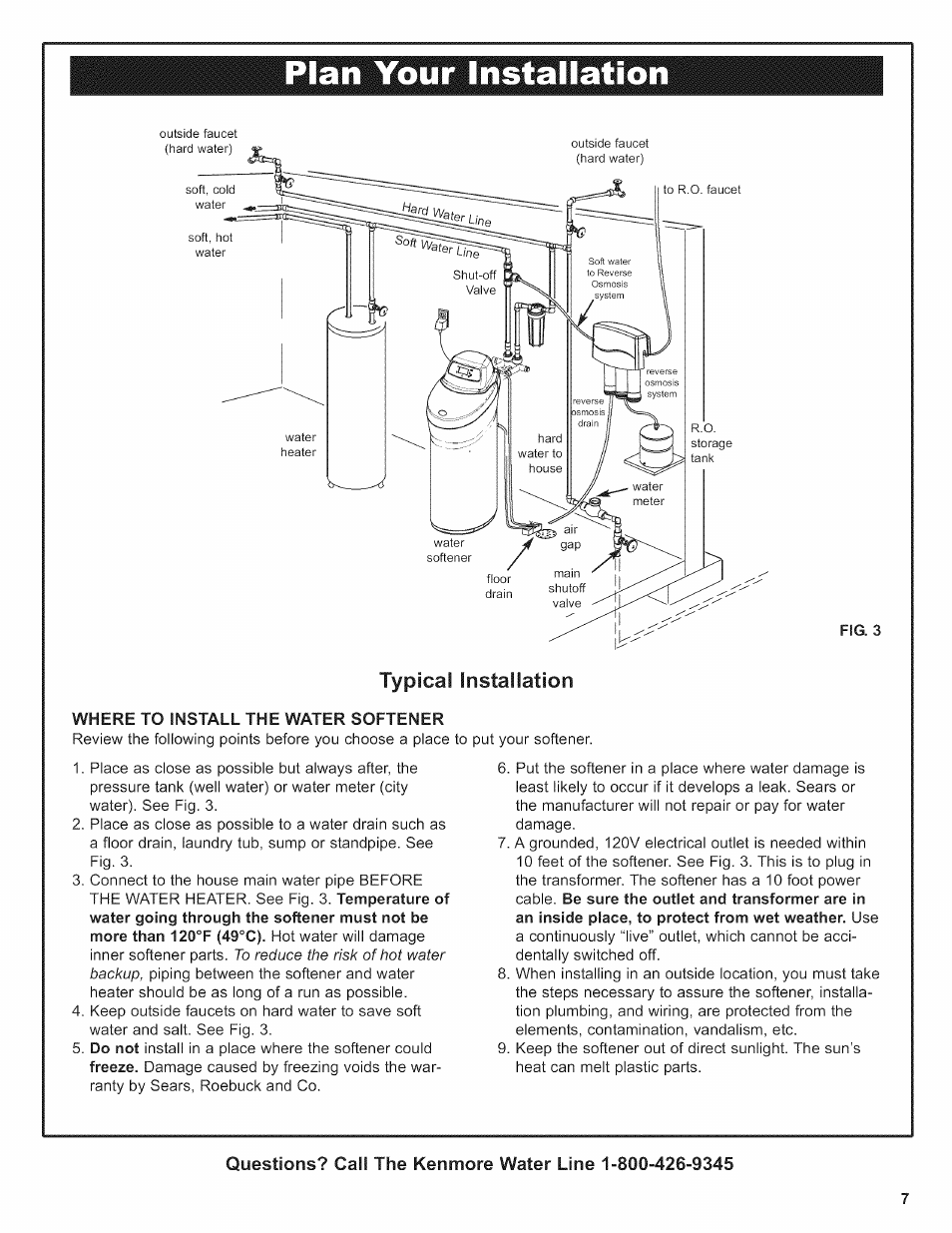 Where to install the water softener, Plan your installation | Kenmore 625.38376 User Manual | Page 7 / 48