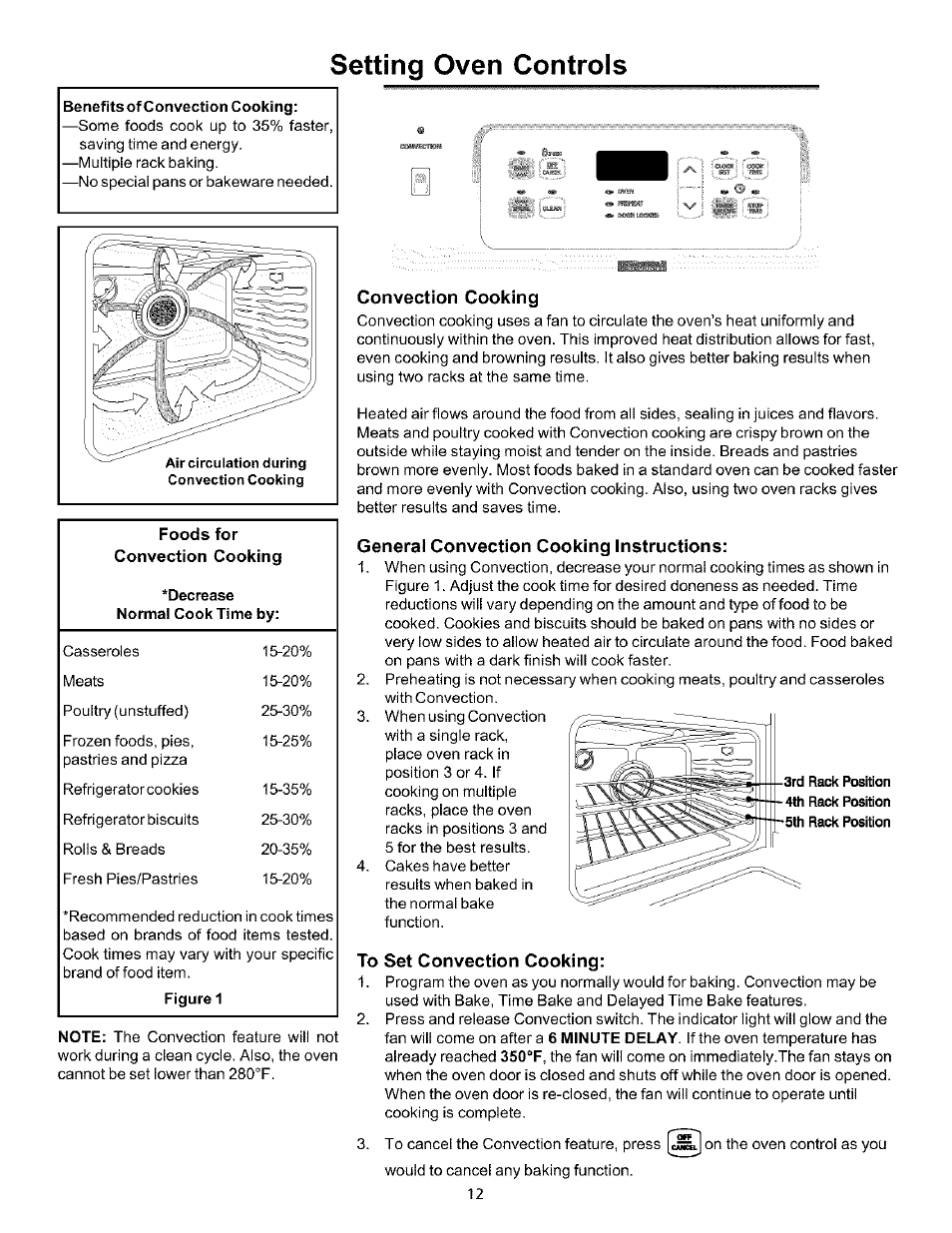 Convection cooking, General convection cooking instructions, To set convection cooking | Setting oven controls | Kenmore 790.75604 User Manual | Page 12 / 24